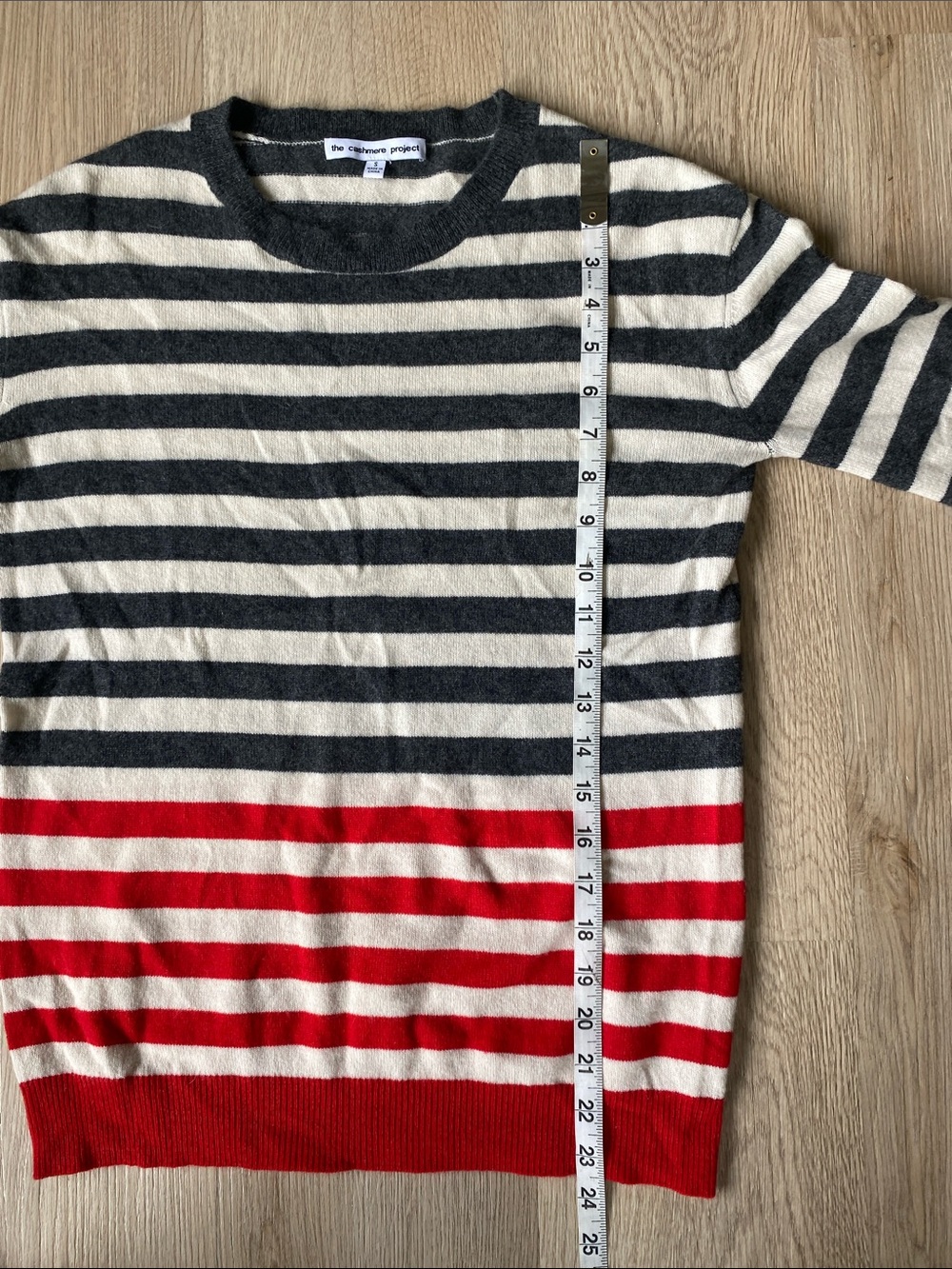 The Cashmere Project 100% Cashmere Striped Crewneck Sweater Red Grey S - Picture 10 of 10